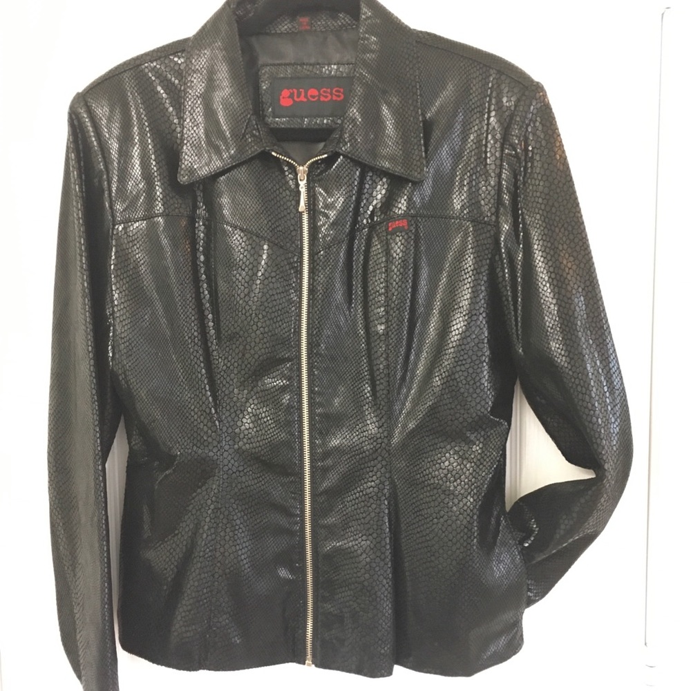 Guess leather black snake print jacket